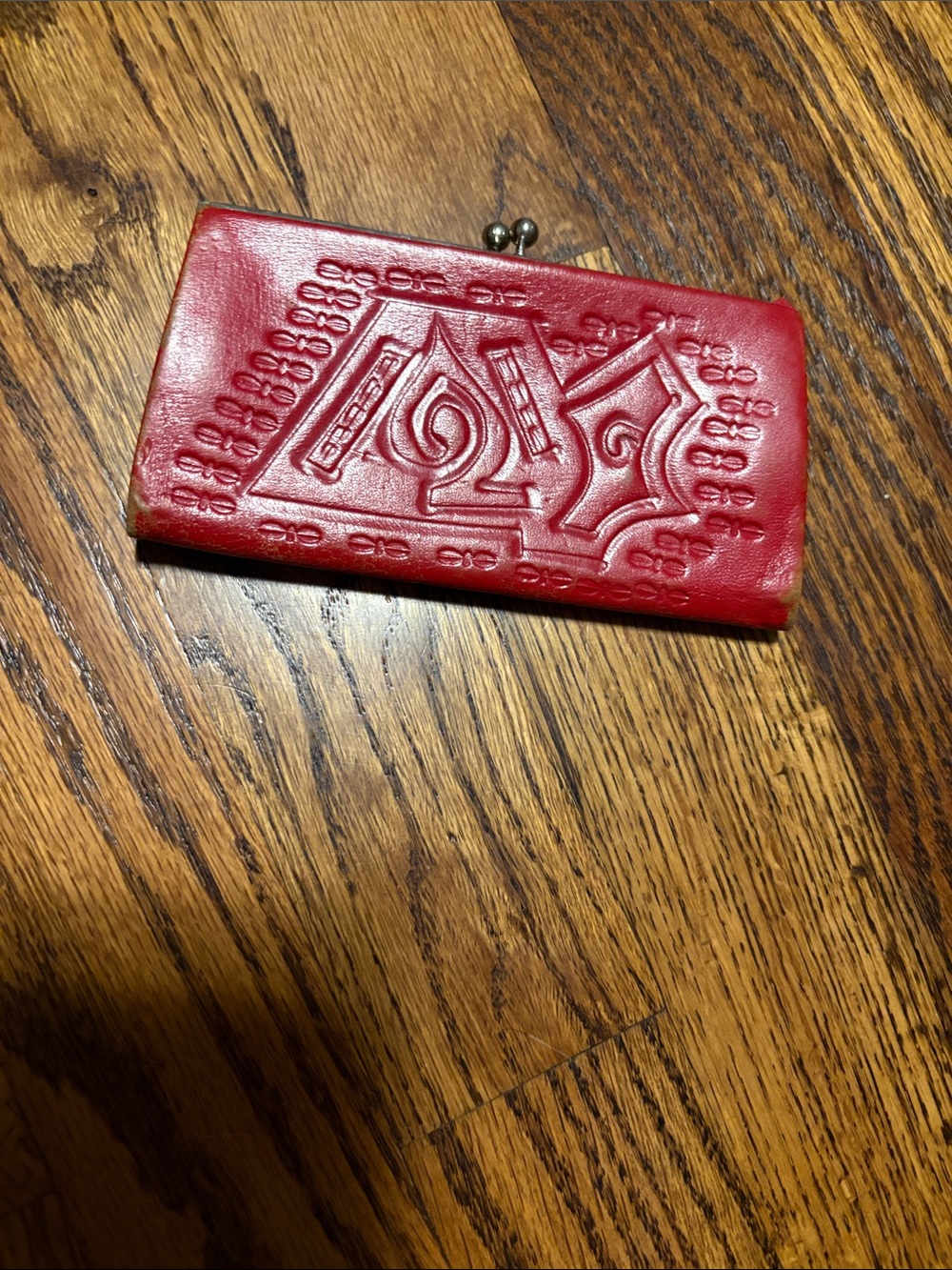 Vintage Red Embossed Leather Women's Coin Purse